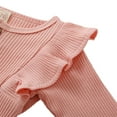 thumbnail image 5 of 3Pcs Baby Girl Clothes Outfits Infant Long Sleeve Romper Ruffle Floral Pants Cute Toddler Baby Girl Clothes Set with Headband 0-18M Pink, 5 of 8