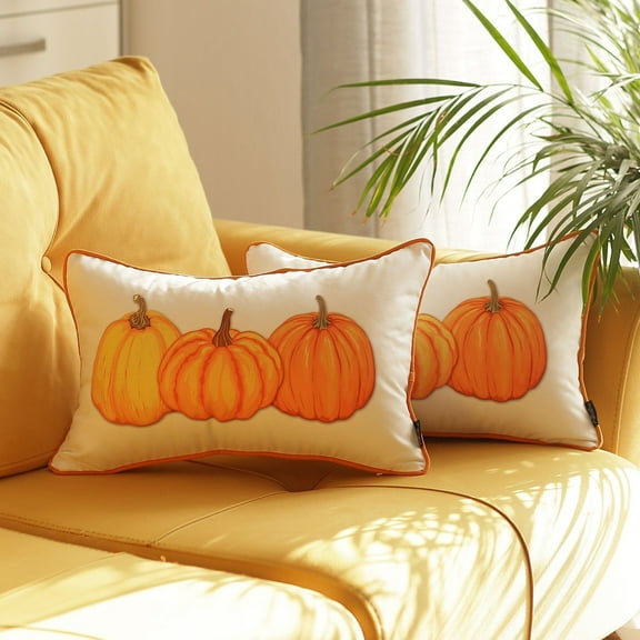 Fall Thanksgiving Decorative Throw Pillow Pumpkins Lumbar Set of 2