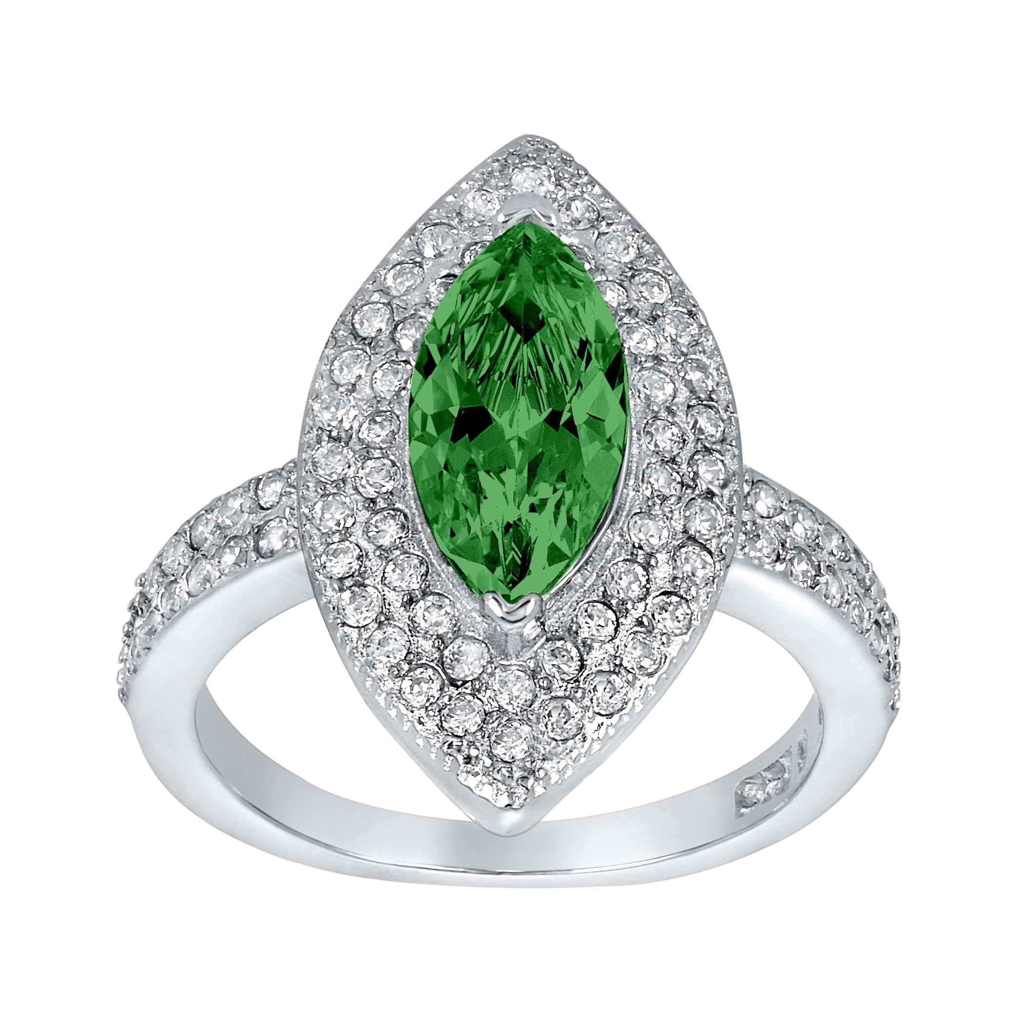 ELYA Jewelry Women's Marquise-Cut Green Cubic Zirconia Sterling Silver Ring