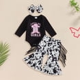thumbnail image 2 of NOLDARES Baby Girls Clothes Girls 3PCS Fall Winter Outfits Set Letter Print Infant Girls Long Sleeve Top Pants Set with Headband,Black,6-12 M, 2 of 4