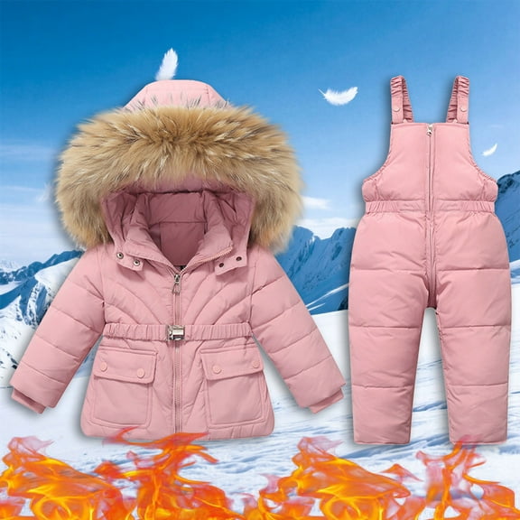 Snowsuit for Kids Toddler Boys Girls 2-Piece Winter Wear Zip up Hooded Down Jacket Snow Bib Pants Ski Suit Outdoor Stand Collar Long Sleeve Puffer Coats with Pockets Snow Outfits