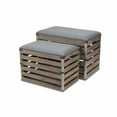 thumbnail image 5 of Set of 2 Rectangular Gray Linen Fabric and Wood Slats Storage Benches, 5 of 5