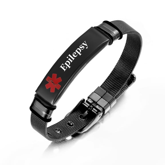 Vagzen Stainless steel Medical Alert ID Bracelet for Men Women, Engraving Epilepsy