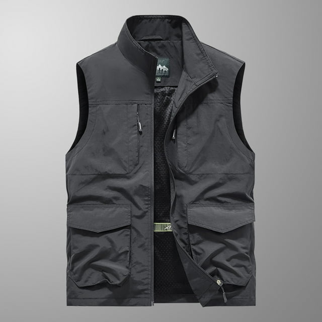 LOVZFMLL Jackets for Men's-drying Work Clothes Jacket Solid Color Stand-up Collar Zipper Waistcoat