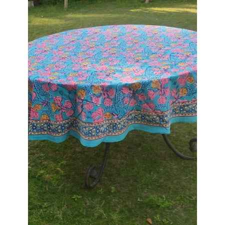 

Hand block print round Tablecloh Hand Block Print Sheeting fabric Table wear 8 Seater Tablecloth With Border All Round.
