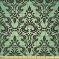 thumbnail image 2 of Ambesonne Damask Fabric by the Yard Microfiber, Leaves Buds Ornate Style, 2 Yards, Mint Green Dark Brown, 2 of 2