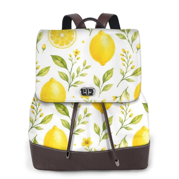 Lemon Citrus Botanical Women's Leather Backpack All-Over Print Bag for Work and Travel