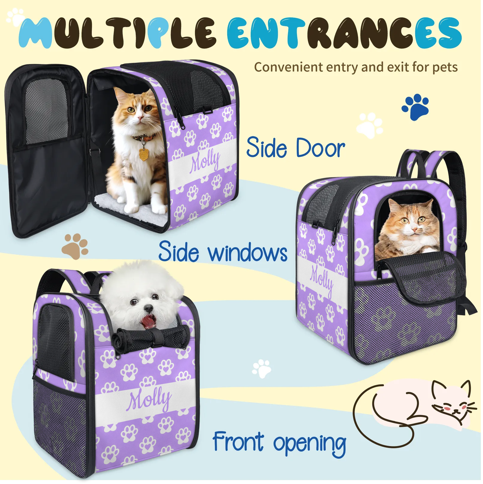Pet Carrier Backpack,Dog Carrier Backpack with Breathable Mesh for Small Dogs Cats Puppies,Custom Pet Backpack Bag with Name,Hold Pets Up to 13 Lbs for Hiking, Travel, Outdoor