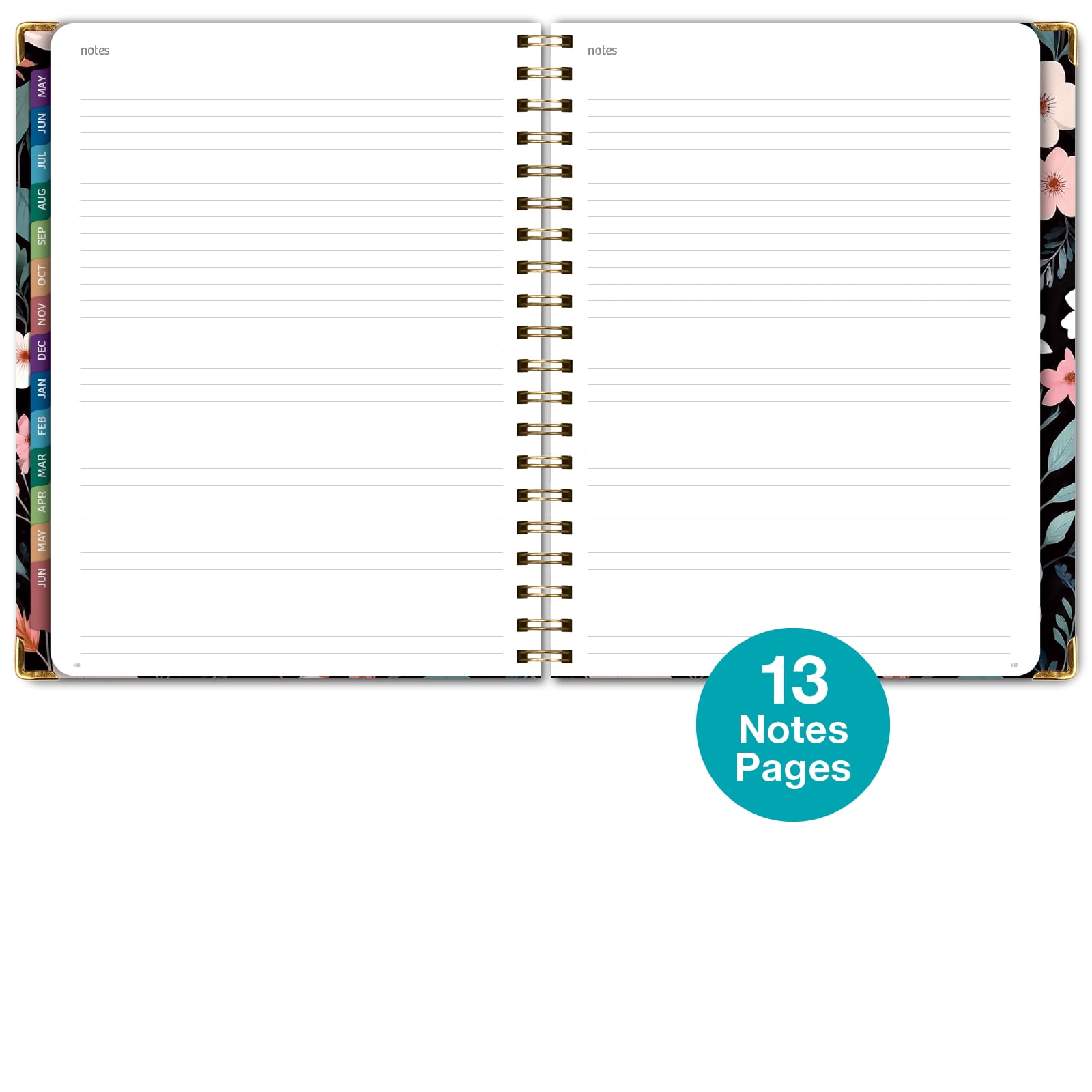 2026-2027 Excello Brands 8.5" x 11" Academic Year Hardcover Fashion Planner, Weekly/Monthly, 14 Month, Black Floral Pink