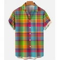 thumbnail image 5 of Camisa hawaiana con cuadros coloridos y diseño de arcoíris para hombre, de gran tamaño, informal, de manga corta, con botones simples, para playa, verano, 5 of 5