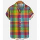 thumbnail image 4 of Camisa hawaiana con cuadros coloridos y diseño de arcoíris para hombre, de gran tamaño, informal, de manga corta, con botones simples, para playa, verano, 4 of 4