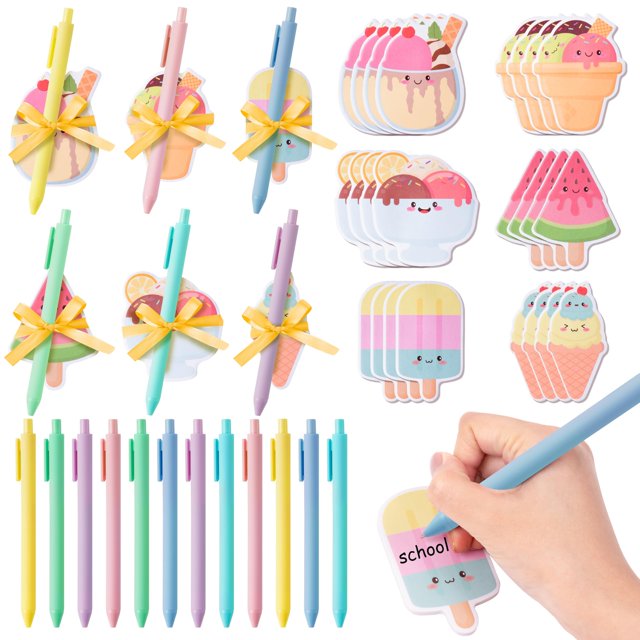 Juego de 24 helados de verano Sticky Notes L1rabe con bolígrafos y cintas