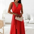 thumbnail image 4 of B91xZ Robes Printemps Été pour Femmes Col Montant Taille Élastique Invité de Mariage Soirée Robe Maxi, Rouge m, 4 of 5