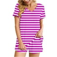 thumbnail image 2 of Fashion 2 Piece Sets for Women Summer Plus Size Striped Casual Home Two-piece V-neck Top With Pocket Shorts Set, 2 of 7