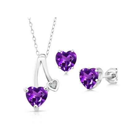 Amethyst Heart Set - 1.96 Ct Heart Shape Purple Amethyst 925 Sterling Silver Pendant Earrings Set
