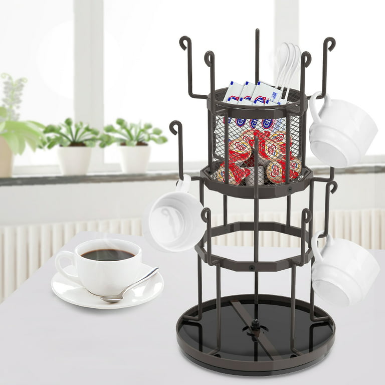 360 Rotating Coffee Mug Holder, Auledio 3 Tier Mug Tree Stand for Counter,  Metal Tea Cup Rack Holder Tabletop Mug display Rack, Holds 15 Mugs, Bronze  