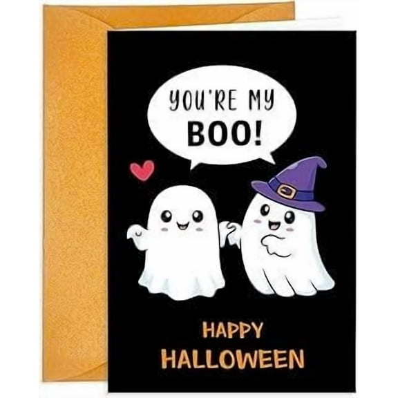 You're My Boo Halloween Card with Cute Ghosts – Blank Inside for Personal Messages – Fun and Spooky Greeting Card with Envelope Included