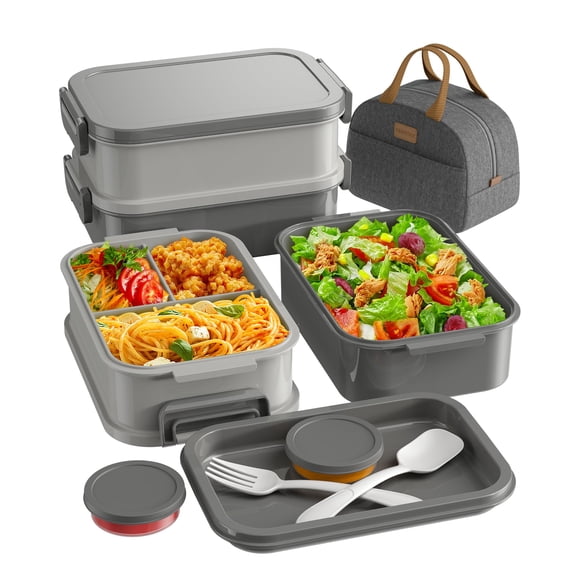 Set de loncheras Bento KEMETHY para adultos con bolsa térmica de 2,19 L, color gris