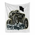 thumbnail image 1 of Monster Truck Soft Flannel Fleece Throw Blanket, Rubber Tyre Car Flattening a Vintage Vehicle Graphic Image, Cozy Plush for Indoor and Outdoor Use, 60" x 80", Charcoal Grey Coconut, by Ambesonne, 1 of 6