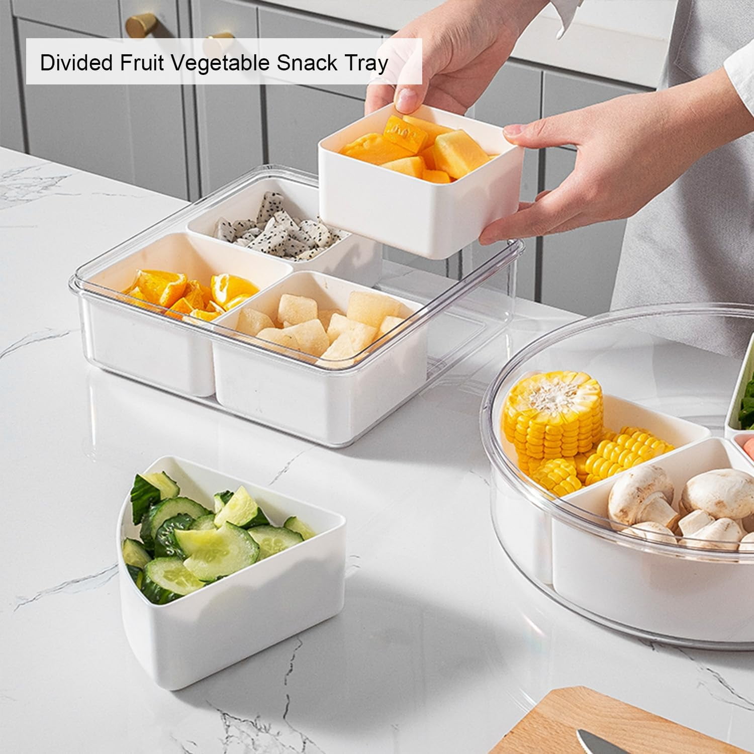 1pc Divided Serving Tray With Lid, Removable Divided Platter Food Storage  Containers With 4 Compartment For Christmas Party, Veggies, Snack, Fruit, Nu