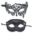 thumbnail image 1 of 2pcs parejas máscaras de disfraces conjunto negro media cara máscaras para fiesta de baile, 1 of 5