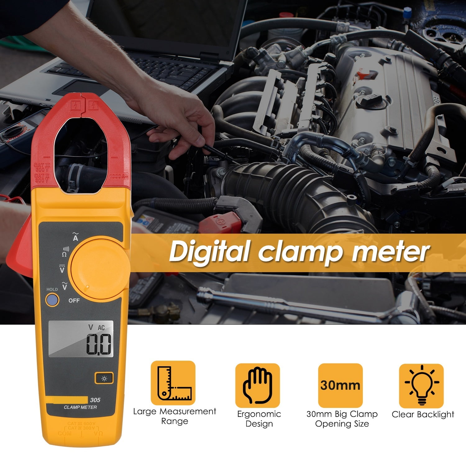 Handheld Clamp Meter LCD Display Digital Clamp Multimeter Clamp Type Universal Meter Ammeter AC/DC Voltage Meters Testers