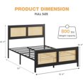 thumbnail image 2 of Tamaño completo - size negra rattan marco de cama con cabecero: boho cane platform, strong metal slat, noise - free, no box spring required, 2 of 6