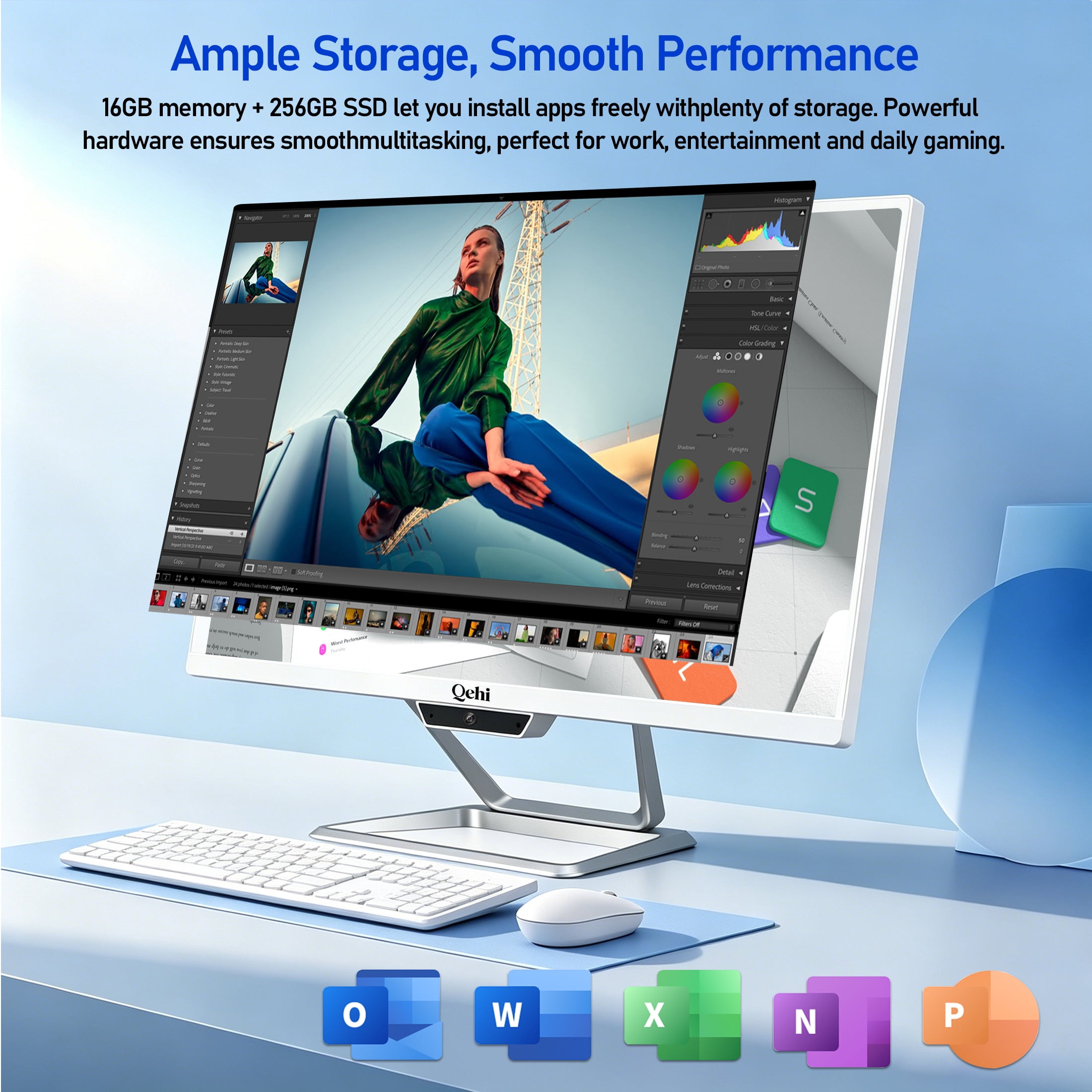 Qehi 22Inch All-in-One Desktop Computer | Core I5 Up to 3.5G | 16G RAM | 256G SSD | Wi-Fi6 Gaming All in One Business PC White 22" FHD Business AIO Home Office Includes Keyboard & Mouse