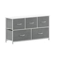thumbnail image 2 of BizChair 5 Drawer Vertical Storage Dresser with White Cast Iron Frame, White Wood Top and Gray Easy Pull Fabric Drawers with White Wooden Handles, 2 of 12