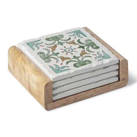 

CounterArt Country Love Tiles Multi-Color Absorbent Stone Tumbled Tile Coasters in Wooden Holder