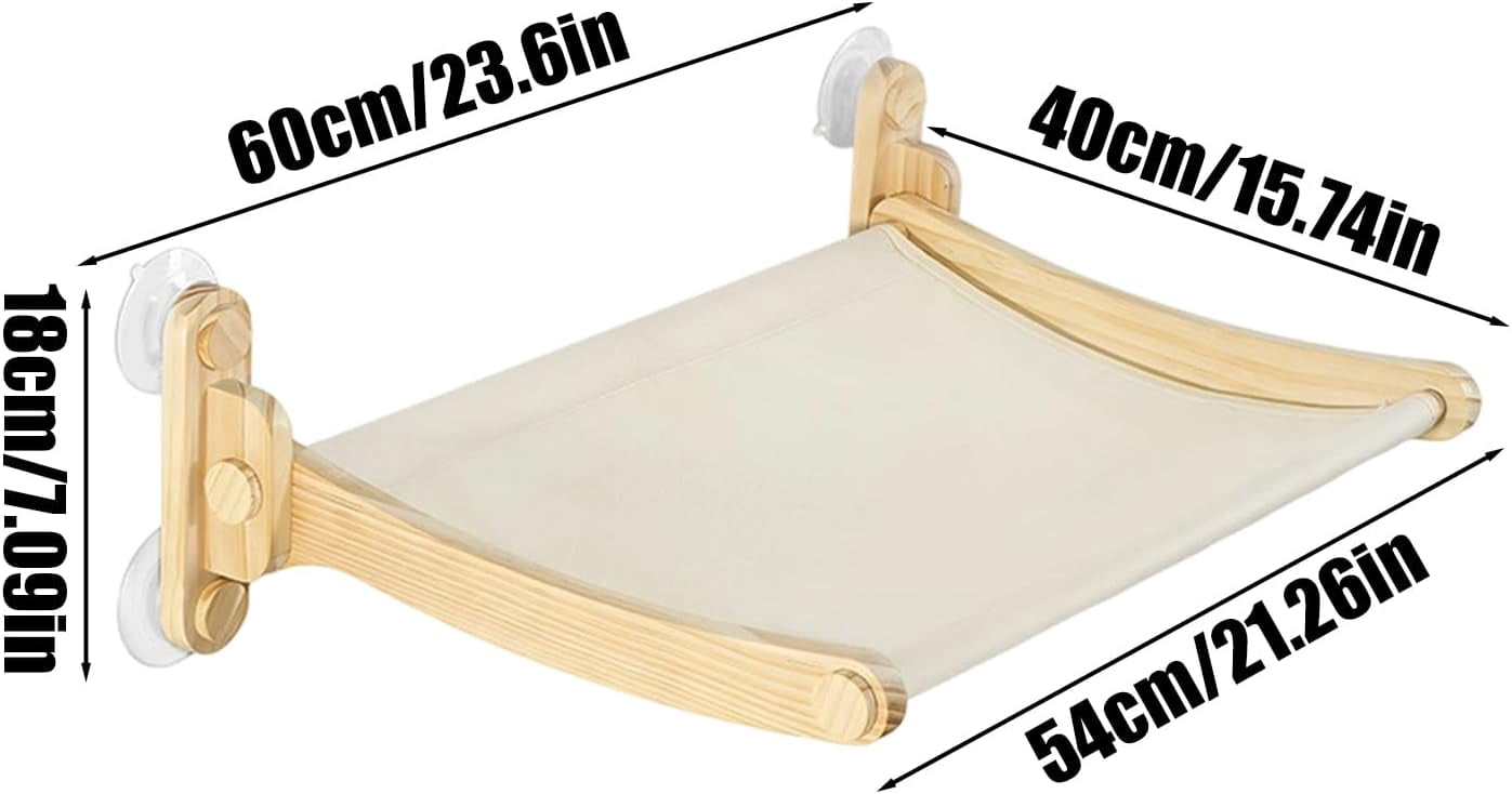 Suction Cup Cat Window Perch, Foldable, Wooden Frame, Washable, Indoor