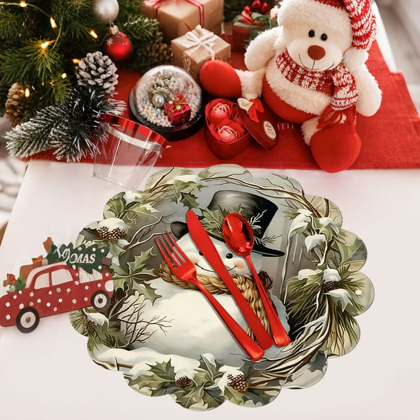 Ireezec Christmas Diatomite Placemat t Reusable Heat Resistant Washable Table Mats Holiday Dining Party Decoration Insulated Tabletop Protector for Festive Gatherings