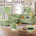 thumbnail image 5 of 82.67" Green L-Shaped Convertible Sofa Bed Sectional with Storage Ottoman, Chenille Fabric, Two Pillows, USB Ports and Power Sockets for Living Room Comfort, 5 of 9