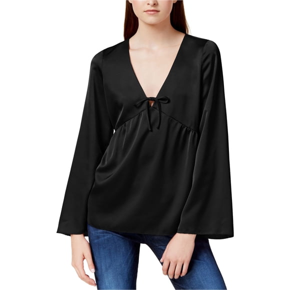 Kensie Womens Satin Knit Blouse, Black, Small
