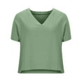 thumbnail image 4 of Njoeus Sexy Tops For Women Womens Summer Tops Short Sleeve Womens Casual Solid Color Round Neck Loose Tops Blouses V Neck Women Shirts On Clearance, 4 of 6