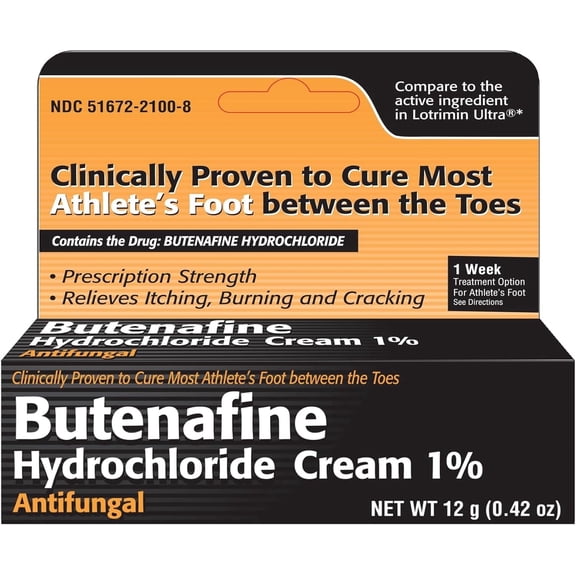 Butenafine Hydrochloride AntiFungal Cream 1%, to Cure Most Athlete's Foot Between The Toes, 12g (0.42 oz)