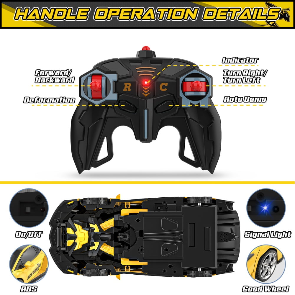 Wupuaait 2.4Ghz Transform Rc Cars 1:18 Scale Remote Control Car Transforming Robot, One-Button Deformation 360° Rotation Car Toy Gifts for Boys 3-12, Bee