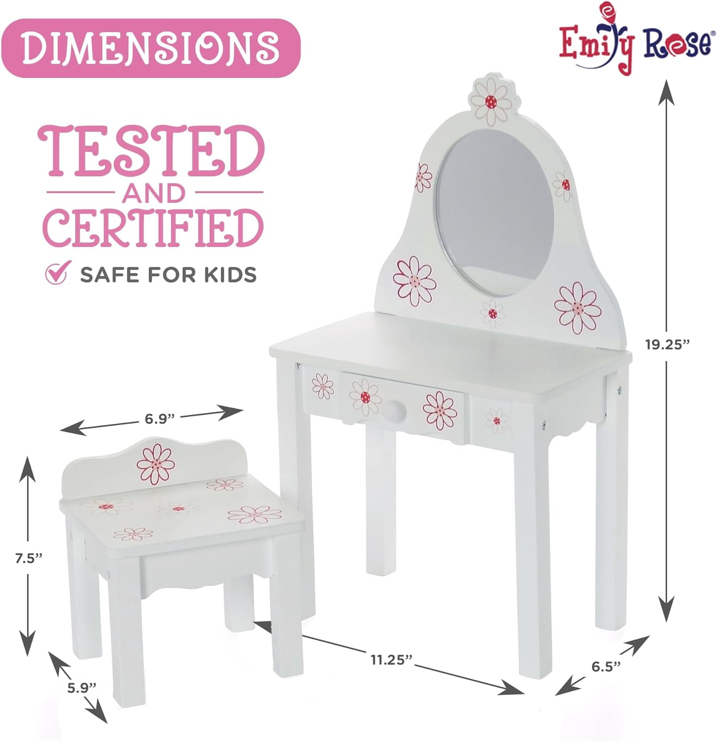 Emily Rose 18-inch Doll Bedroom Vanity with Chair - Floral Collection Compatible with American Girl Dolls