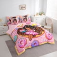 thumbnail image 2 of Castle Fairy Cute Black Girl Twin Bedding 7-Piece,Donut Balloon Dessert Print Bedding Comforter Set,Pink Brown,Grey Reversible, 2 of 7