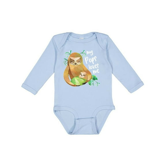 Inktastic My Pops Loves Me- Cute Sloth and Baby Boys or Girls Long Sleeve Baby Bodysuit