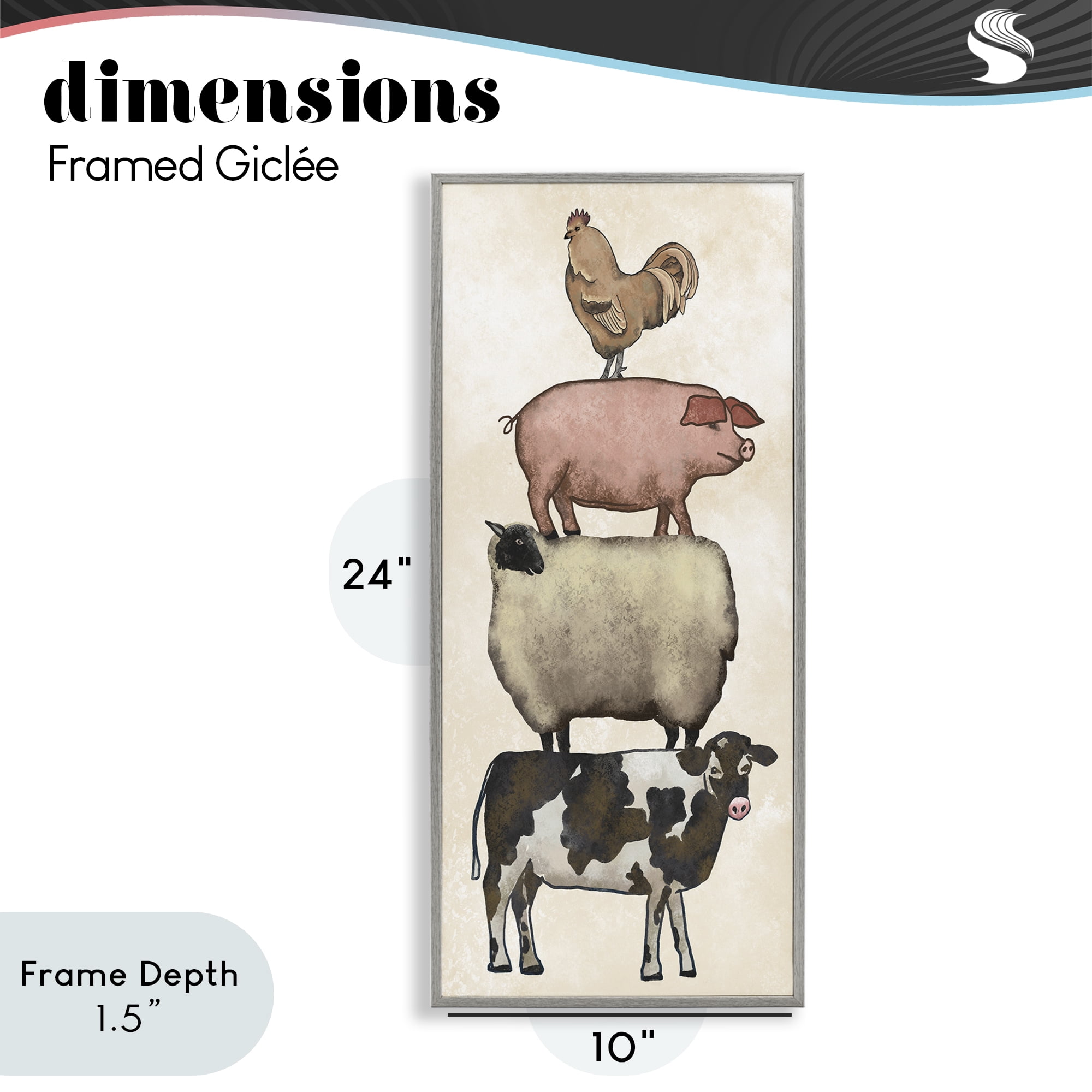 Stupell Industries All Together Vintage Farm Animals Gray Framed Giclee Art, design by Leah Noel Art
