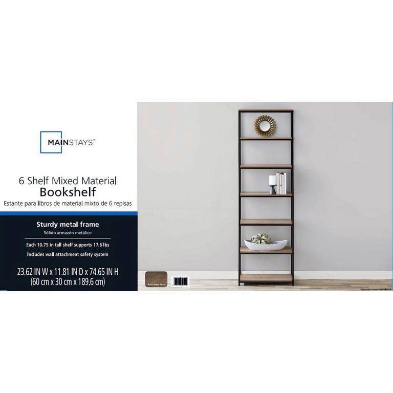 Mainstays Metal Frame 6-Shelf Bookcase, Brown photo 6