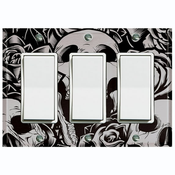 Metal Light Switch Plate Outlet Cover Skull Rose Flower Gray SKL002