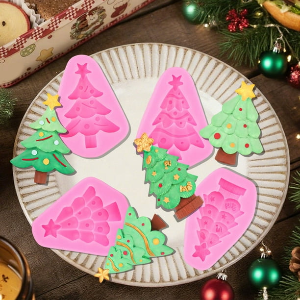 Molde de silicona con forma de árbol de Navidad, 6,5 x 5 x 2 cm, rosa, para fondant, pasteles y decoración de galletas (1 unidad) Rkxzt