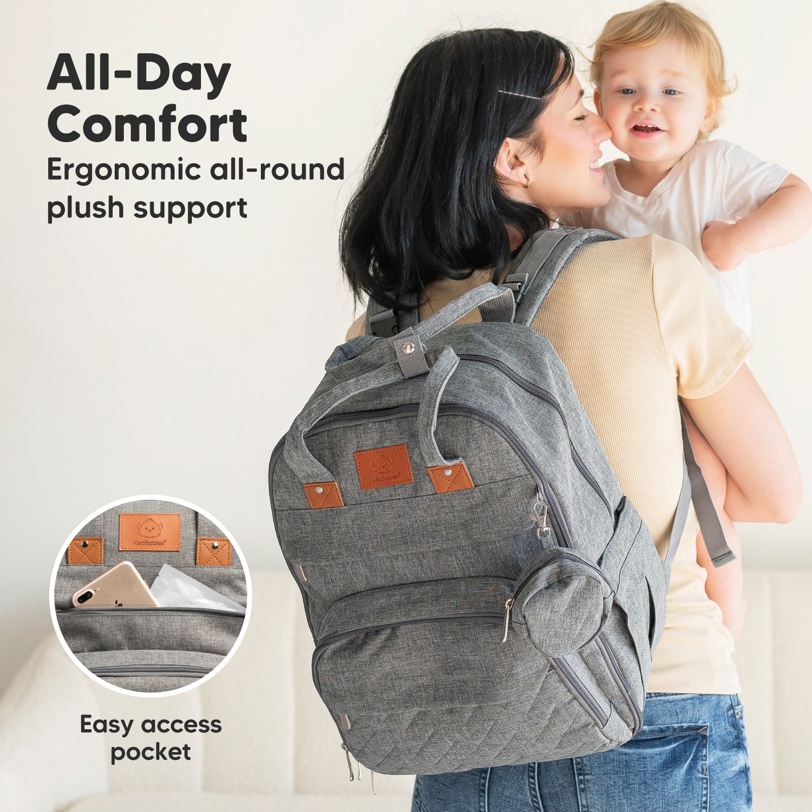 KeaBabies Diaper Bag Backpack Comes with Portable Changing Pad, Baby Bag  for Mom, Baby Travel Essential (Latte)