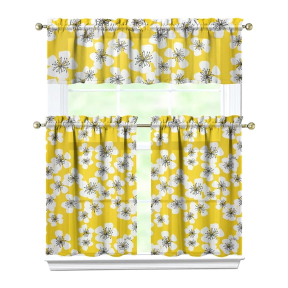 Farmhouse Wildflower Curtains 36 Inch Short - 3 Panel Vintage Country Set with Bohemian Floral Print, Rod Pocket Window Treatment for Spring Summer