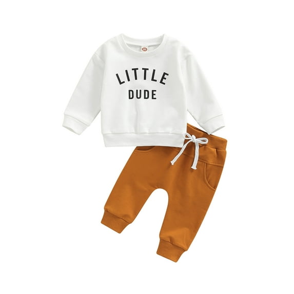 Qmyliery Toddler Boy 2Pcs Fall Outfits, Long Sleeve Letter Print Pullover Tops + Pants Set,0-3 Years