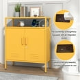 thumbnail image 2 of Accent Cabinet Locker, Multipurpose Storage Cabinet with Power Strip & USB Ports, Lockable 2-Door Design Glass + Metal, 3-Tier Organizer with Adjustable Shelves, for Home, Office, Yellow, 2 of 7