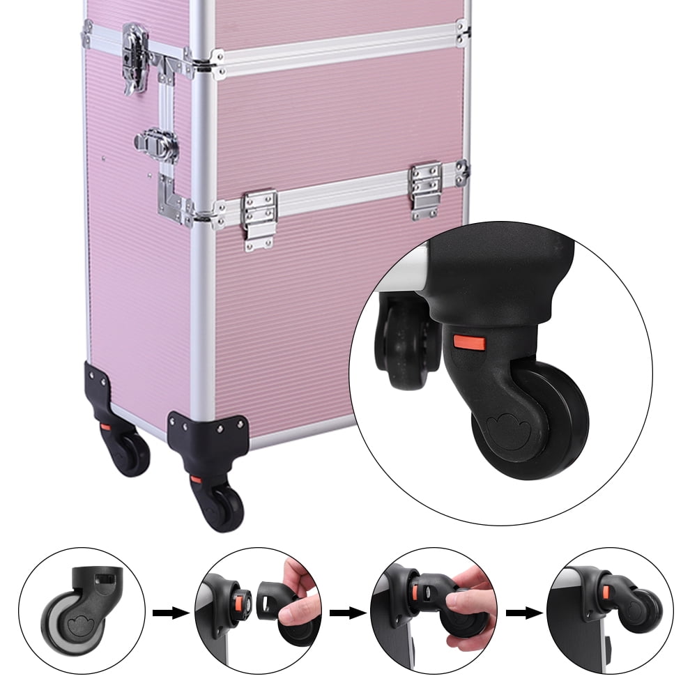 3pcs Trolley-Style Makeup Case with Universal Wheels Aluminum Alloy Cosmetic Trolley Case, Pink 14.2*9.4*41in