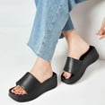thumbnail image 2 of Spencer Women Platform Sandals Soft Padded Platform Wedges Slide Sandals Comfy Square Open Toe Summer Slides Trendy Slippers, Black, 2 of 9